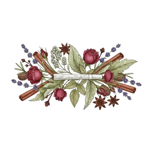 An artful display of the Wobacco Premium Blend's botanical ingredients