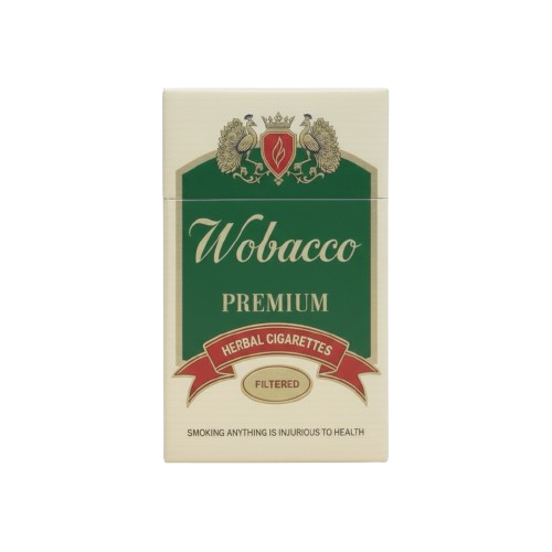 A pack of Wobacco premium herbal cigarettes, a tobacco smoking alternative